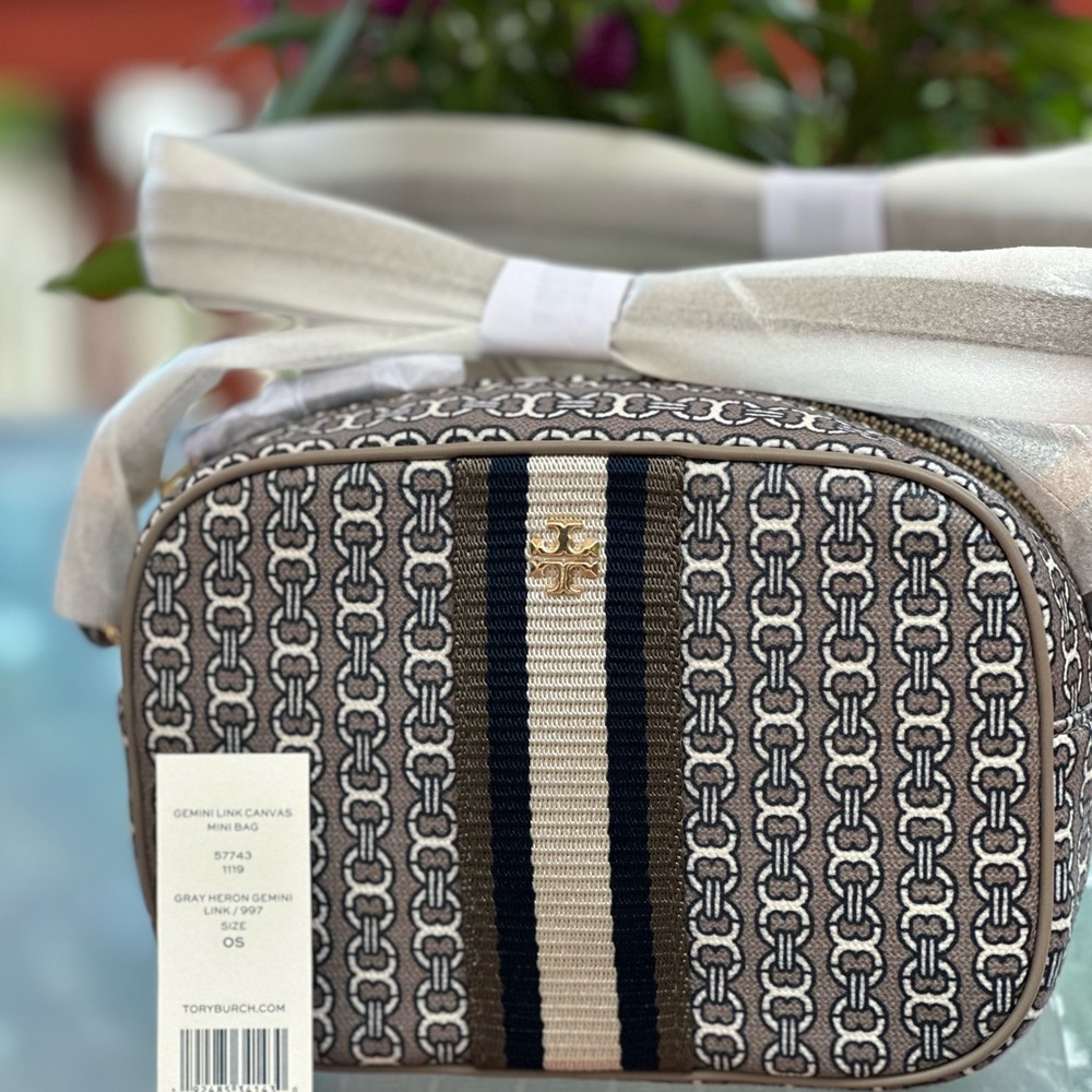 Tory Burch Gray Crossbody Bag with Monogram Pattern